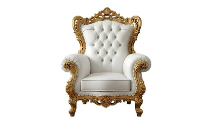Fototapeta premium 3d illustration of luxurious ornate white and gold armchair with tufted upholstery isolated on transparent background