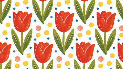 Red tulips and scattered dots seamless pattern design floral