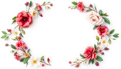 Elegant floral wreath frame mockup; blank space for wedding or anniversary invitation design,  background,  greenery
