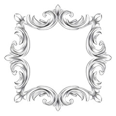 Vintage Baroque Ornamental Frame in White with Intricate Swirls – Classic Rococo Border for Elegant Invitations, Decor and Graphic Design

