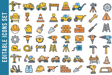 Construction and Building Color Filled Outline Icon Set