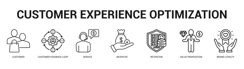 Customer Experience Optimization Modern and clean web banner illustration featuring thematic icons for visual communication