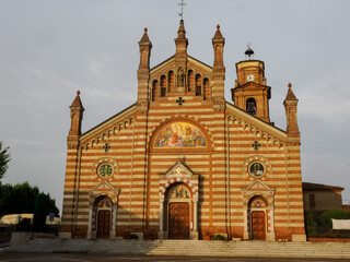 Facade of the historic San Dalmazio church at Quargnento, Alessandria, Italy