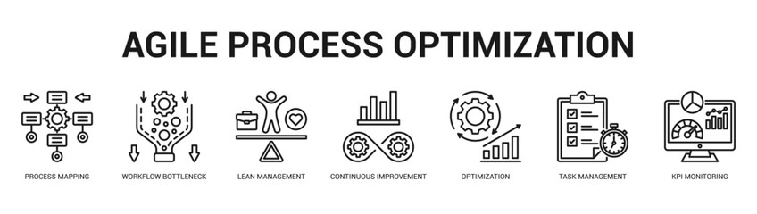 Agile Process Optimization Modern and clean web banner illustration featuring thematic icons for visual communication