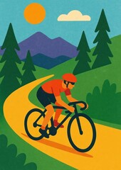 Fototapeta premium Cyclist enjoying scenic mountain ride.