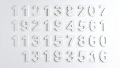 Set of embossed numbers on white background