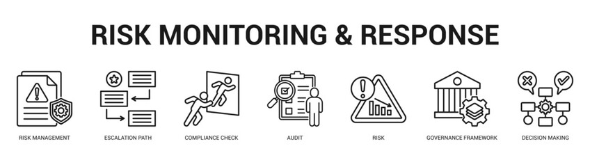 Risk Monitoring and Response Modern and clean web banner illustration featuring thematic icons for visual communication