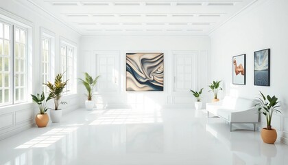 Clean, bright white room with soft light; ample copy space,  blank,  room interior