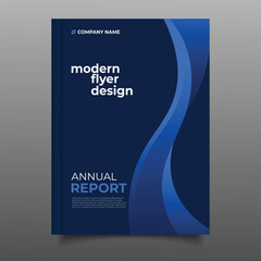 business dark blue gradient wavy annual report cover template flyer design