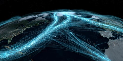 Global network connections world map visualization