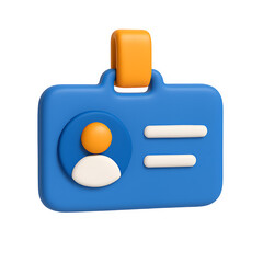 3D Blue ID Badge Icon with Clip and Profile Symbol
