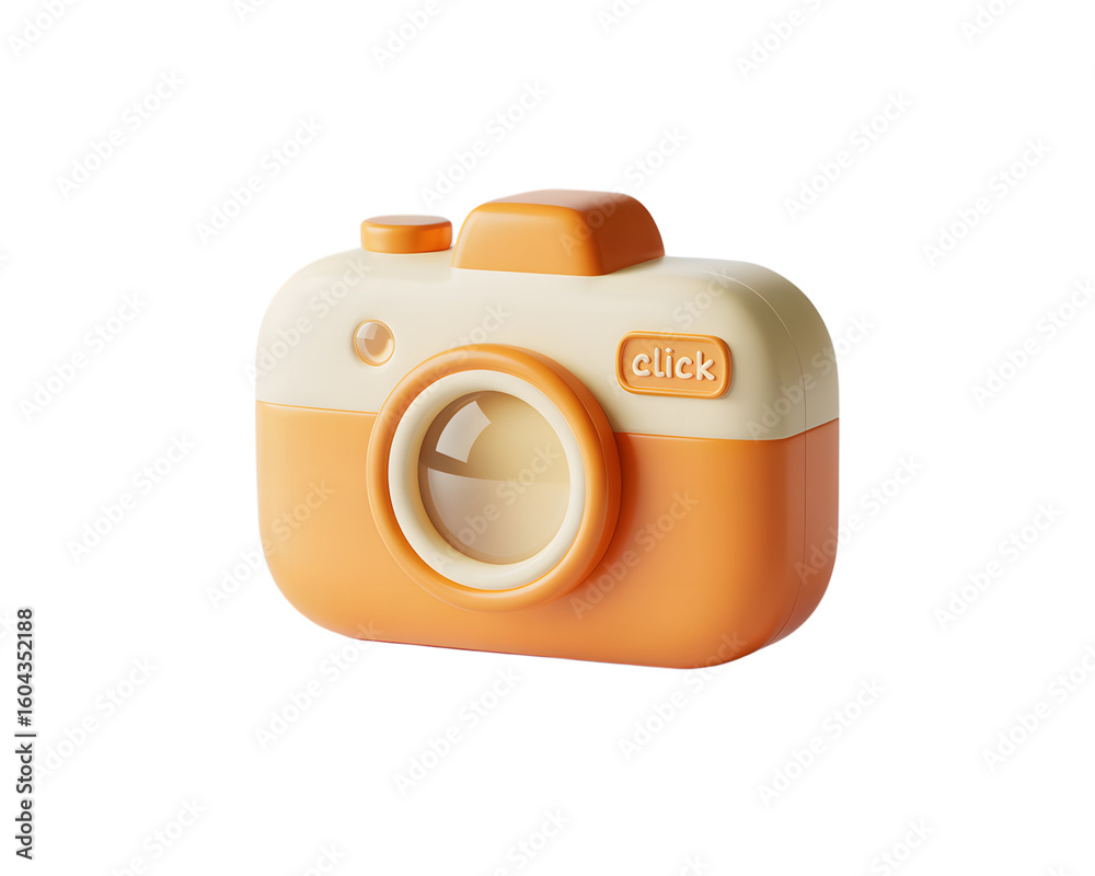 Fototapete cute 3d rendered camera icon with orange and cream accents and click button on transparent backgroun