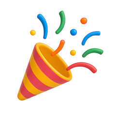 3D Party Popper Icon with Confetti Burst

