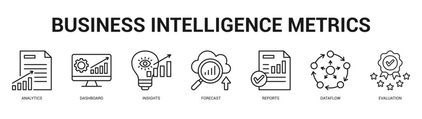 Business Intelligence Metrics Modern and clean web banner illustration featuring thematic icons for visual communication
