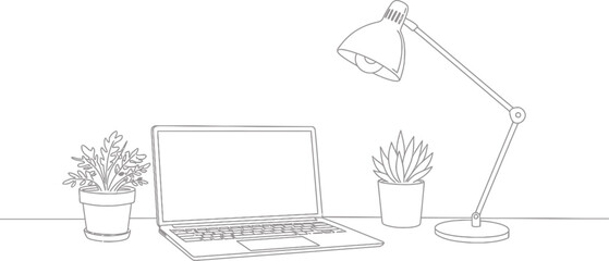 Minimalist Home Office Essentials Line Art