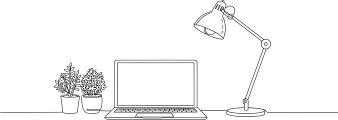Minimalist Home Office Line Art