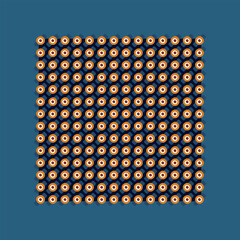 Simple geometric pattern abstract round shape motif classic blue minimal background. Repeat tiny small element fabric design modern square scarf textile swatch print block, brown, white, orange color.