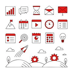 Business Icons Set – Professional Vector Icons for Corporate Presentations, Marketing, Finance, Office Tools, Data Analysis, and Business Strategy Illustrations in Modern Design

