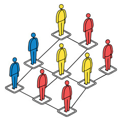 Social Network Connection – Digital Communication and Networking Concept with Connected People, Technology Links, Data Sharing, and Online Community Icons for Web and Business Use


