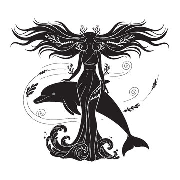 Beautiful Amphitrite digital black image, an elegant graphic for your creative projects &ndash; Amphitrite silhouette &ndash; Amphitrite Vector &ndash; Silhouette of Amphitrite &ndash; Greek goddess silhouette

