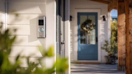 Smart home security device mounted near a front door offers peace of mind and modern convenience for homeowners.