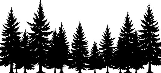 Evergreen Forest Tree Silhouette: Wilderness in Black and White"