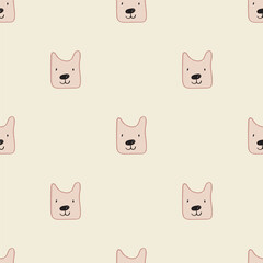 Seamless pattern. Dog face. Sketch art. Cute childish art. Illustration. Vector hand drawn design.