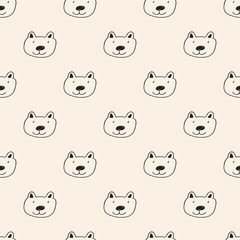 Seamless pattern. Smiling friendly dog. Childish art. Vector hand drawn design.