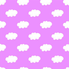 Seamless pattern. White clouds on pink background. Childish art. Vector illustration.