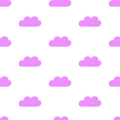 Seamless pattern. Pink clouds on white background. Childish art. Hand drawn vector illustration.