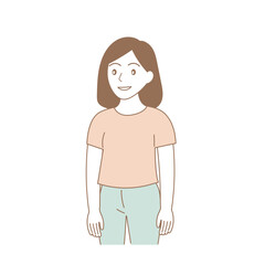 Woman with brown bob haircut on white background. Flat and outline style illustration