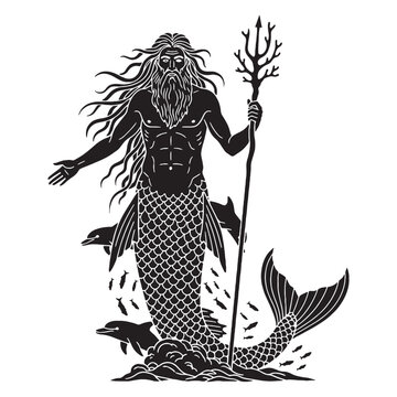 Proud Nereus digital black form, making a strong visual impact in any design &ndash; Nereus silhouette &ndash; Nereus Vector &ndash; Silhouette of Nereus &ndash; Greek god silhouette

