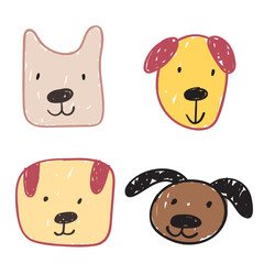Set of cute dogs faces. Childish art. Vector hand drawn design. Sketch. Illustrations on white background.