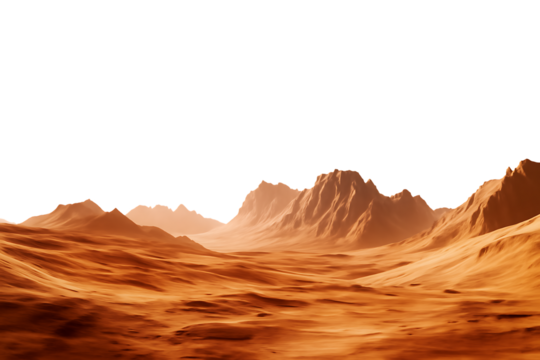 Martian landscape with rocky mountains isolated on transparent background