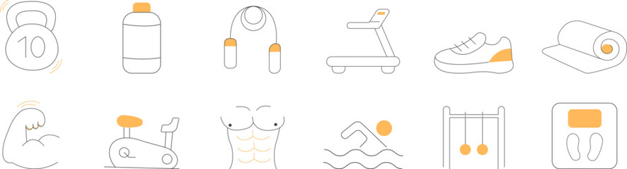 Minimal Fitness and Gym Icon Set on Transparent Background 