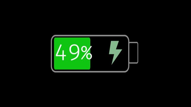 Green Battery Charging Animation on Black Background
