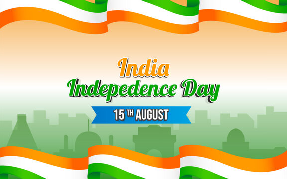 India Independence day 15 August celebration background. Poster or banner with Ashoka Chakra and Indian flag colors and copy space. Vector Illustration