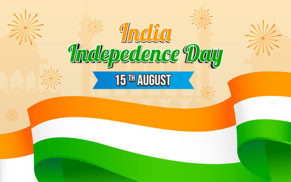 India Independence day 15 August celebration background. Poster or banner with Ashoka Chakra and Indian flag colors and copy space. Vector Illustration