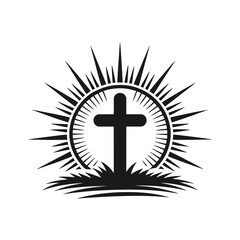 Black cross with sunburst and grass rays light