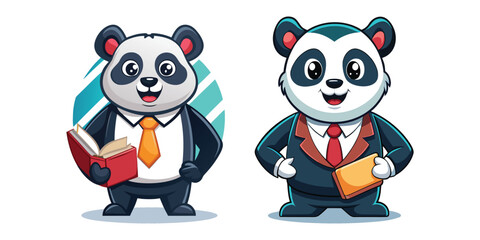 Corporate panda in confident leadership pose, perfect vector design for business book covers, executive themes, professional branding, motivational leadership, and corporate success illustrations.