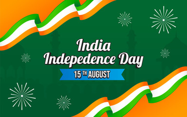 India Independence day 15 August celebration background. Poster or banner with Ashoka Chakra and Indian flag colors and copy space. Vector Illustration