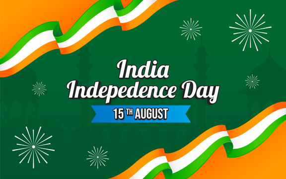 India Independence day 15 August celebration background. Poster or banner with Ashoka Chakra and Indian flag colors and copy space. Vector Illustration
