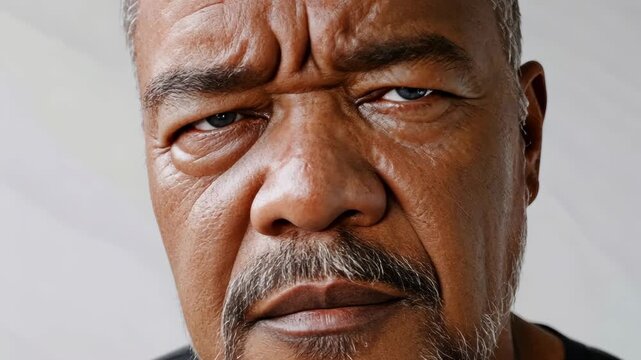 Engaging portrait of a mature man with striking features and a confident expression in a simple setting capturing an introspective moment