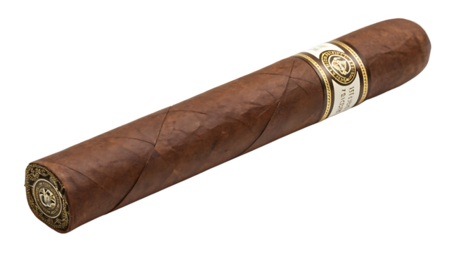Brown cigar with gold and white band isolated on a transparent background tobacco