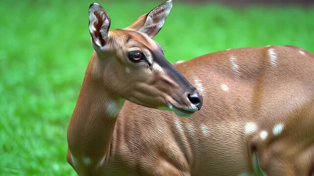 Graceful Spotted Antelope in Lush Green Habitat: Close-up Portrait of a Beautiful Wildlife Creature with Unique Markings