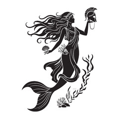 Proud Thetis digital black form, making a strong visual impact in any design – Thetis silhouette – Thetis Vector – Silhouette of Thetis – Greek goddess silhouette

