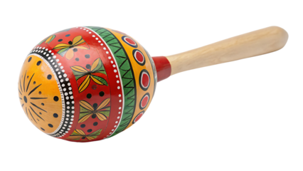 Colorful Folk Art Maraca Musical Instrument isolated on a transparent background