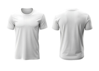 Blank White T Shirt Front and Back View on Transparent Background