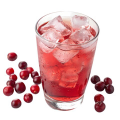Refreshing Cranberry Juice with Ice Cubes on transparent background