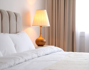 Cozy bedroom scene with bedside lamp
